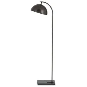 Otto floor lamp with sleek black metal arching neck and swiveling dome-shaped shade on rectangular base