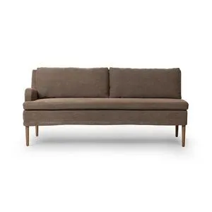 Aurelia Dining Banquette in Broadway Coffee with flax linen upholstery, solid oak legs, and a modern silhouette