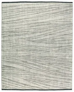 Farrow Hand-Knotted Animal Gray/Ivory Rug with dynamic horizontal stripe motif in gray, ivory, and green hues