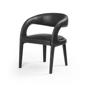 Hawkins Sonoma Black Dining Chair with well-curved black top-grain leather upholstery and rounded open-back design