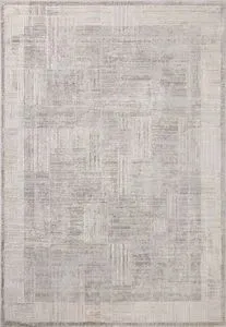 Ivory-toned Hollis Smoke / Mist Rug with classic geometric motifs and fringed edges