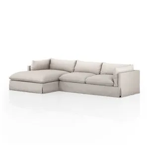 Habitat 2 Piece 133'' Sectional with neutral slipcover, left arm-facing chaise, shelter arms, and pillow-inspired cushions
