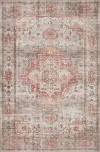 Heidi Dove Spice Rug with vintage medallion design in muted gray and red tones, 8'6" by 11'6" size.