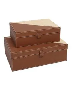 Product Image 1 for Leather & Raffia Box, Set of 2 from Currey & Company