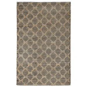Handwoven Mojave Jute Blend Area Rug with black and natural geometric lattice pattern