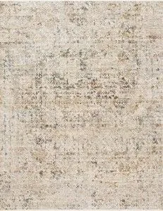 Neutral-toned rug with subtle pile height variation and refined fringe border, featuring an abstract, distressed pattern