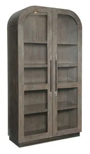 Modern Mood Display Cabinet with arched top, oak veneer frame, glass doors, metal handles, and internal shelves