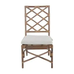 Front view showing the full lattice pattern and square cushion of the Kennedy Dining Chair