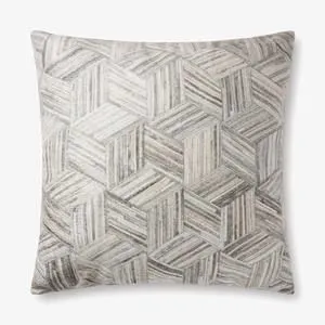 18x18 inch grey and multi woven chenille printed faux hide floor pillow with lattice geometric pattern