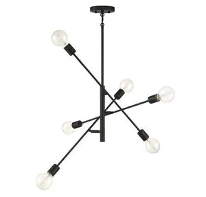 Bradley 6 Light Adjustable Chandelier with matte black finish and exposed round bulbs on adjustable arms