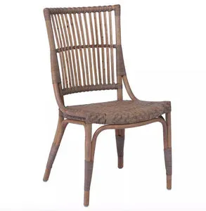 Piano Taupe Grey Rattan Dining Side Chair with woven seat and vertical rattan backrest in natural brown tones