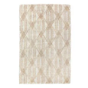 rectangular sandy color jute blend area rug with handwoven diamond-lattice pattern in natural tones