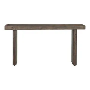 Monterey console table in matte driftwood finish with solid-panel base and clean rustic lines