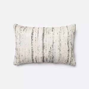 Rectangular white pillow cover with vertical textured black stripes made from 40% recycled silk