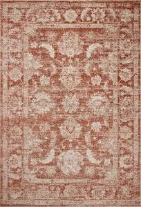 Rust and ivory traditional rug with vintage Turkish Oushak motifs, 11'2" x 15'7" power-loomed polyester