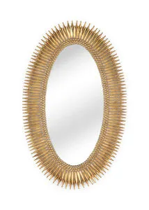 46-inch oval wall mirror with an antique gold leaf composite frame featuring radiating pointed spikes
