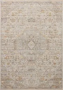 Ivory and ochre vintage style power-loomed area rug with a distressed, timeless floral and geometric motif