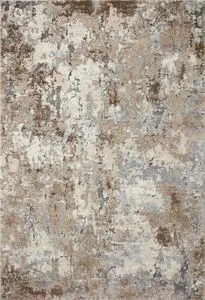 Theory Dove Bark traditional rug with an abstract transitional pattern in beige, gray, and brown tones, soft plush pile