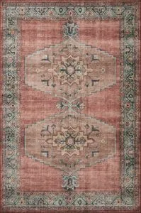 Heidi Spice Aqua Rug with vintage style medallions and soft spice and aqua color palette