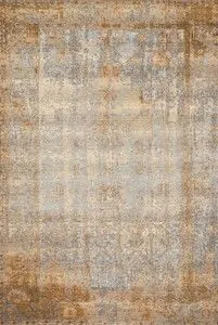 Antique ivory and copper rug with abstract tribal-inspired textured pattern, rectangular power-loomed design