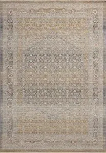 Ida Stone / Gold Rug with vintage-inspired pattern and soft, subtly textured earthy tones and gentle distressing