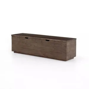 Rectangular Duncan Aged Brown Wood Trunk with rich natural knots and aged brown tones on a plinth base