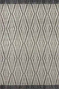 Kenzie Ivory Charcoal rug with geometric diamond pattern and dark charcoal borders, hand-woven texture