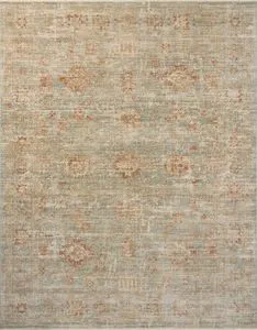 Heritage Aqua/Terracotta Rug with vintage-inspired faded floral motifs on a soft aqua background with terracotta accents
