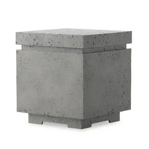 Posen Outdoor Square Propane Enclosure in pewter and dark grey glass-reinforced concrete with a flat lid and cutout base