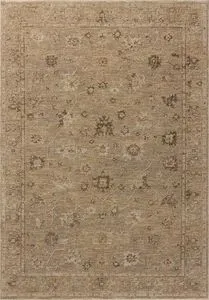 Willa Taupe natural rug with traditional Turkish motifs in sand and pale sky tones, power-loomed with vintage-style design.