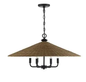 Product Image 3 for Eman 6 Light  Matte Black With Dark Rattan Pendant from Savoy House 