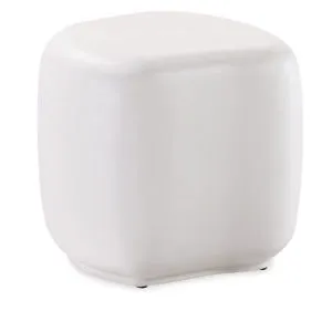 White Pebble End Table with smooth rounded square silhouette made of lightweight glass fiber reinforced concrete