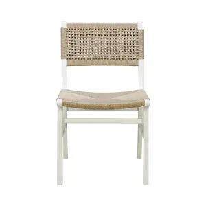 Monroe Dining Chair front view showing full woven rush seat and backrest