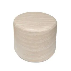 Classic drum-shaped outdoor end table with water-transfer concrete finish mimicking natural travertine