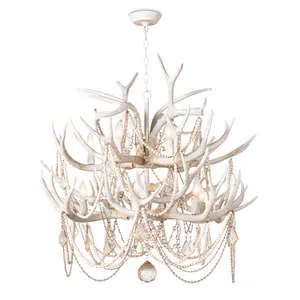 Cheyanne Antler Chandelier with bleached sea shell inspired antlers and clear tea-stained crystal beads