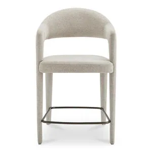 Martens counter stool with open barrel back, continuous curved legs, padded performance fabric seat, and armrests