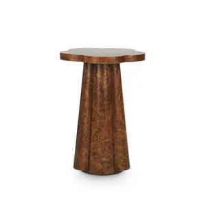 Callie Accent Table with sculpted flower-shaped top and grooved walnut burl pedestal base in rich brown