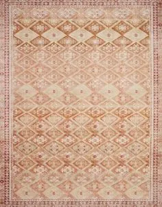 Layla Natural Spice Rug with traditional diamond pattern, warm beige and rust colors, subtle vintage patina