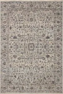 Sorrento Mist / Charcoal traditional area rug with intricate vintage faded pattern in muted neutral tones