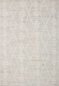 Kamala Ivory Silver 9x13 rug with Moroccan-inspired linear patterns and neutral diamond shapes