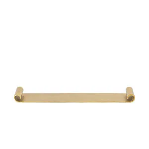 Long aged brass metal tray with curled ends, raw brass antique finish, smooth flat base