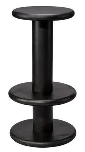 Rye Mango Wood Barstool in black with three circular elements connected by a central pillar, sleek and hand-carved