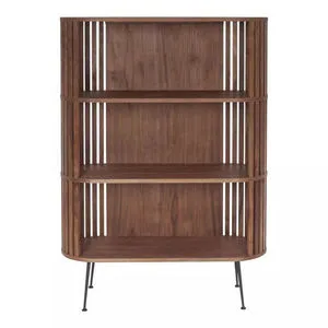 Mid-century modern Henrich Bookshelf in richly veneered natural walnut with rounded corners and three elongated shelves
