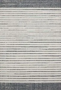 Hagen White Ocean Rug with tone-on-tone geometric stripes and textured border in muted white and ocean blue.