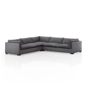 Westwood 3 Piece 122'' Sectional with charcoal upholstery and espresso banak base, clean-lined and simply styled