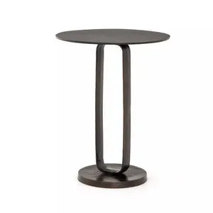 Douglas Antique Rust End Table with rounded tabletop and base connected by a hollow oval-shaped aluminum ring in antique r...