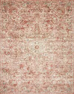 Traditional Saban rug in rust and beige with intricate faded floral motifs and vintage-inspired pattern