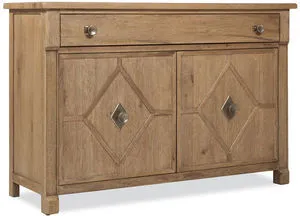 Driftwood hall chest in Buckboard finish with one drawer and two diamond motif wood door fronts