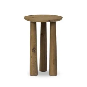 Cooper Nesting End Table with chamfered round top and three tapered drifted oak veneer legs