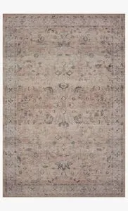 Hathaway Blush / Multi Traditional Rug with soft floral motifs in blush and muted gray on a distressed vintage-style backg...